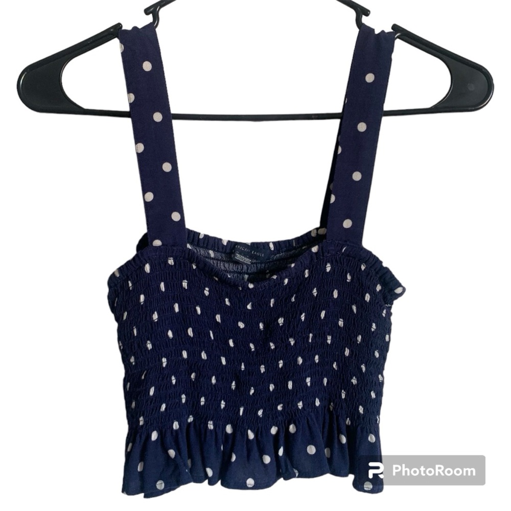 American Eagle Polka Dot Smocked Crop Top